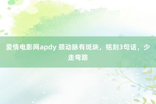 爱情电影网apdy 颈动脉有斑块，铭刻3句话，少走弯路