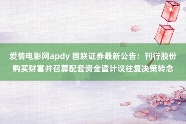 爱情电影网apdy 国联证券最新公告：刊行股份购买财富并召募配套资金暨计议往复决策转念